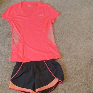 Neon Pink Top and Black Shorts Set